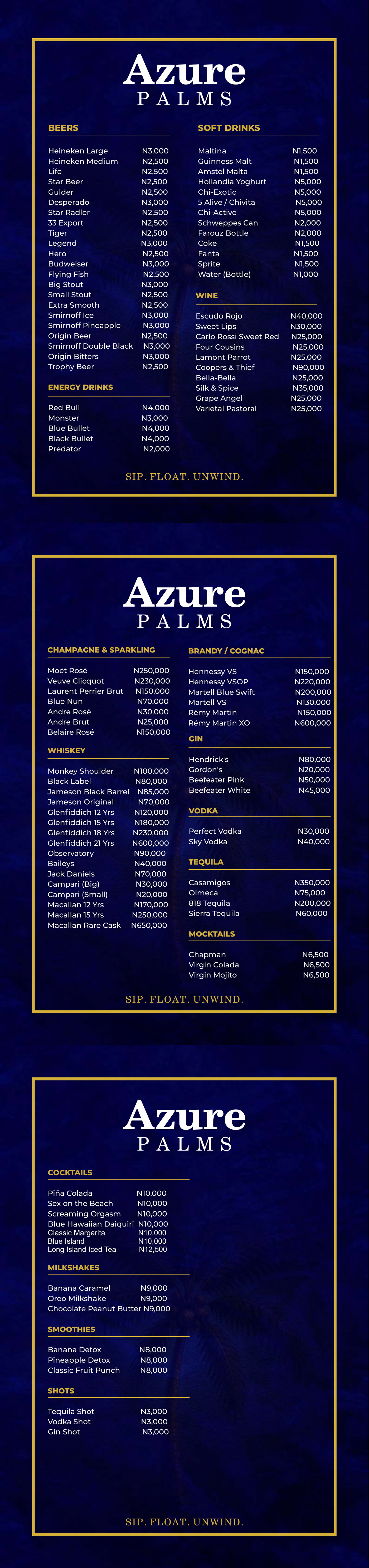 Azure Palms Drinks Menu